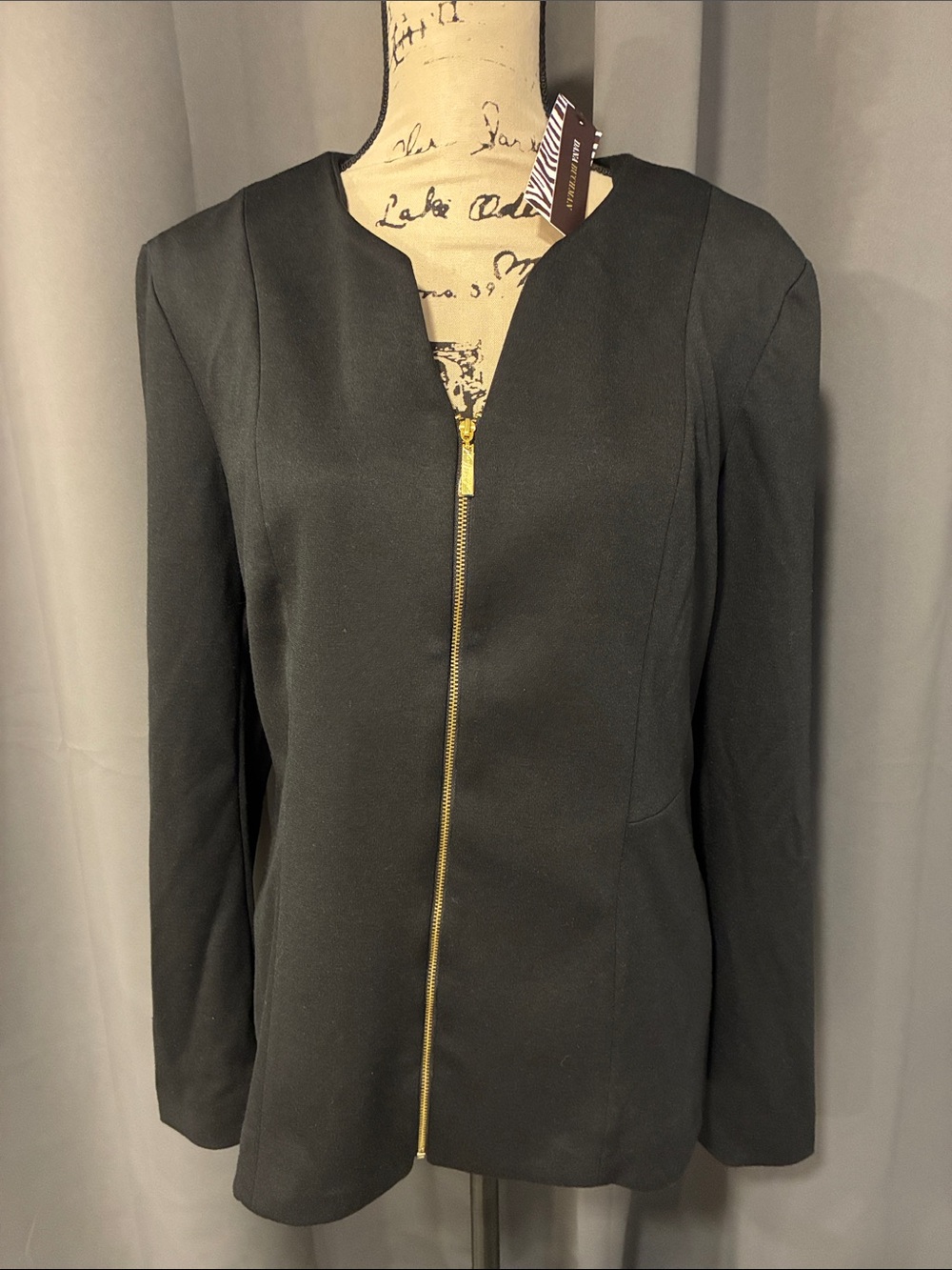 Dana Buchman Black Jacket with Gold Zip